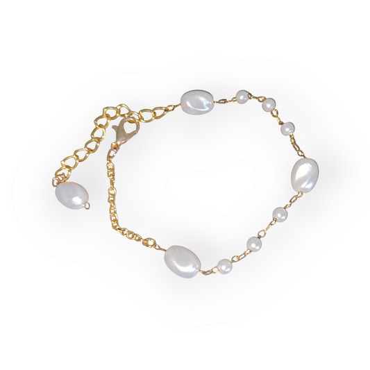 Armband goud met witte kunstparel